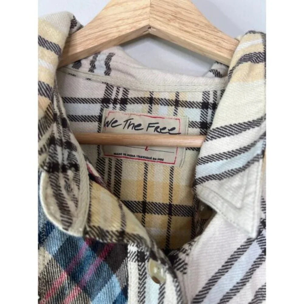 NWT Free People Patched Up Plaid Shirt at Free People Oatmeal Size: Large
